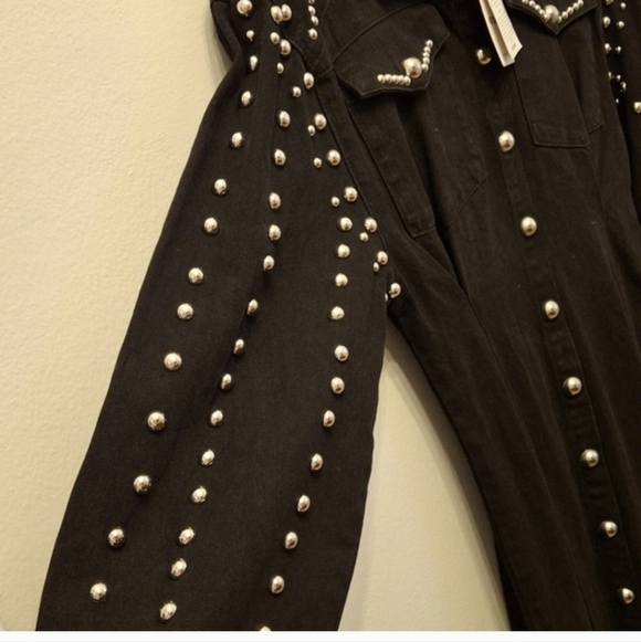 Elegant Black Studded BLACK Jean Dress - Picture 4 of 9